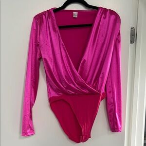 Amazon Pink Bodysuit Wrap-Style Top